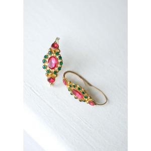 Old Earrings, Sleepers Poissardes In Gold And Rhinetones