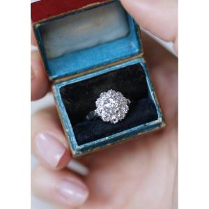 Bague Marguerite Diamants 1,60 Cts Art Deco Sur Platine