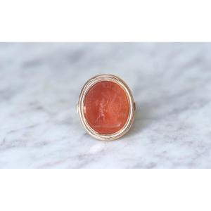 Antique Cupid Carnelian Intaglio Ring On Rose Gold