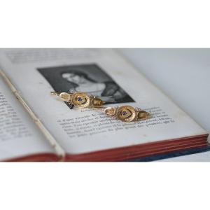 Boucles d'Oreilles Poissardes Anciennes Coeur Et Fleur Email Sur Or