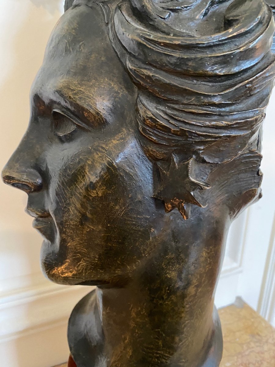 Buste En Bronze Cire Perdue Art Du XXème Valsuani -photo-4