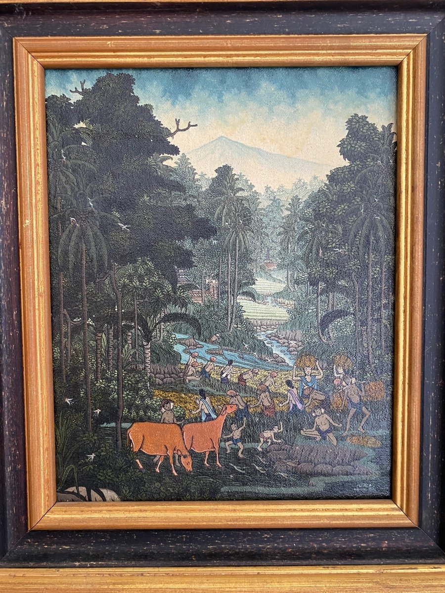 Ida Bagus Rai Nyoman Tengkeng Tableau Peinture Encre Bali Asie-photo-2