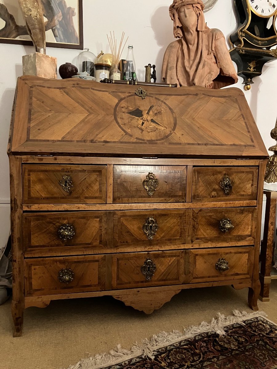 Dos d'âne XVIII Eme Chest Of Drawers Office Marquetry Furniture Sloping Desk -photo-2