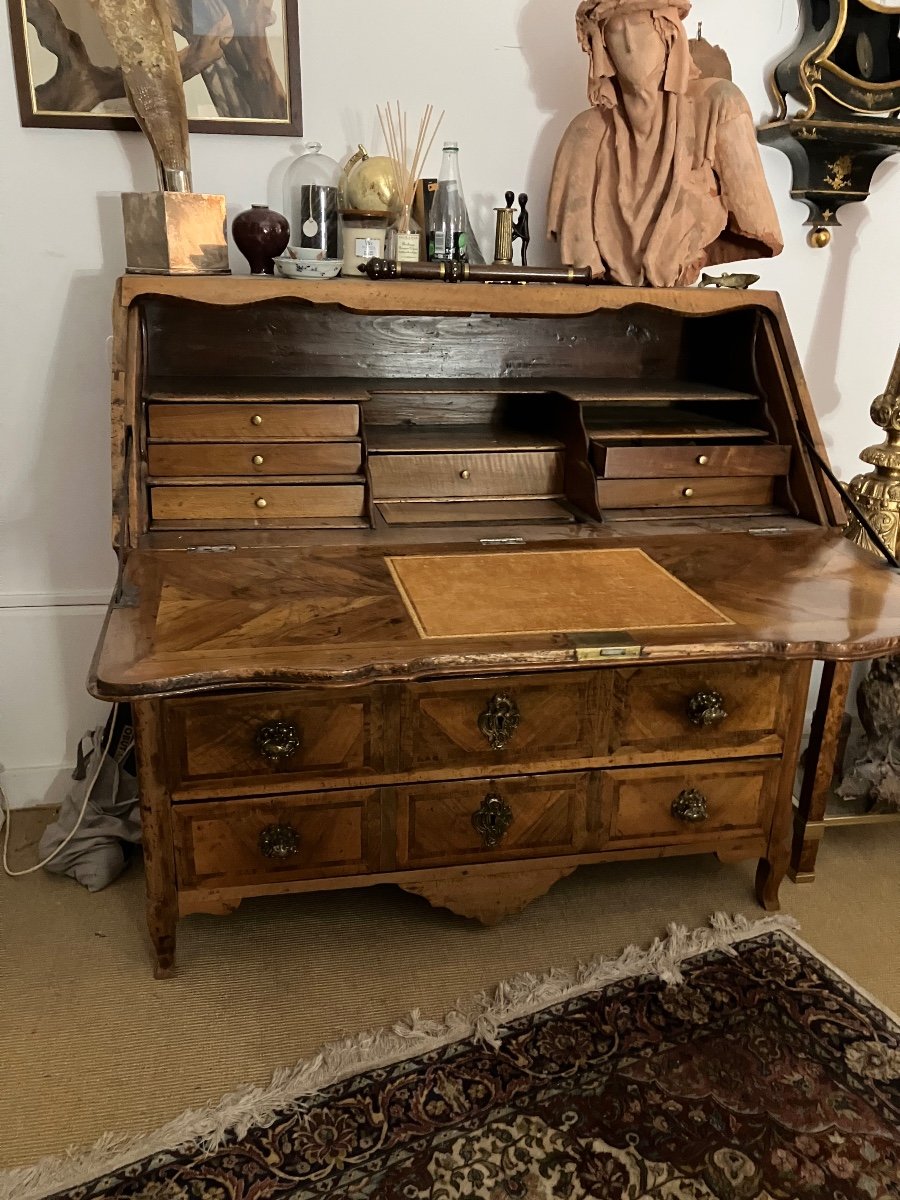 Dos d'âne XVIII Eme Chest Of Drawers Office Marquetry Furniture Sloping Desk -photo-7