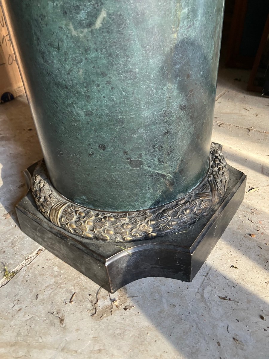 Green Marble Column Bronze Base XIXth Decoration-photo-3