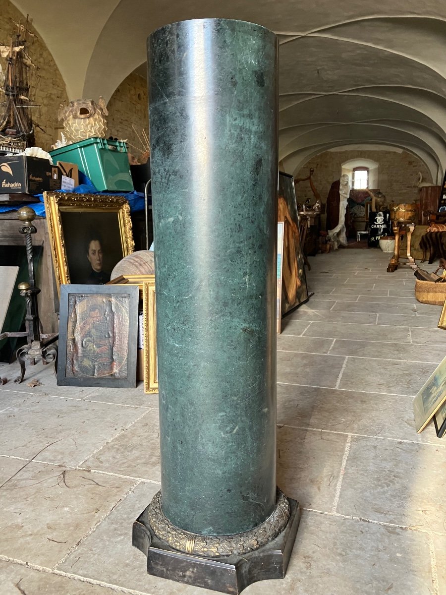 Green Marble Column Bronze Base XIXth Decoration