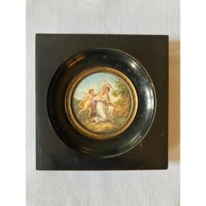 Miniature Roux Peinture Tableau Médaillon