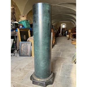 Green Marble Column Bronze Base XIXth Decoration