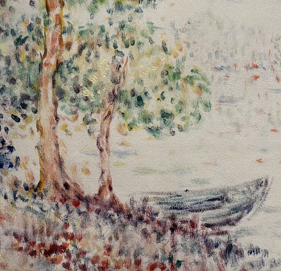  Tableau Pointilliste  paysage barque  peinture signée Lucien Boulier 1882-1963-photo-4