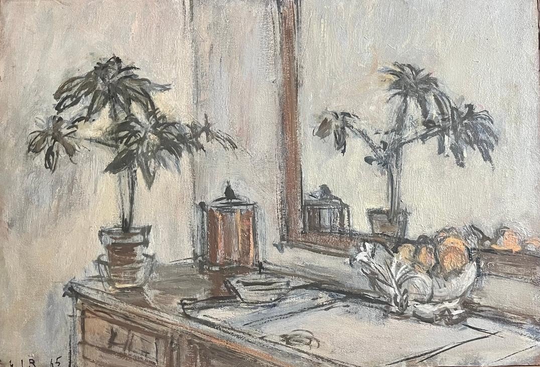 Tableau Nature Morte à La Glace peinture Signée et Datée Gaston Louis Roux 1965