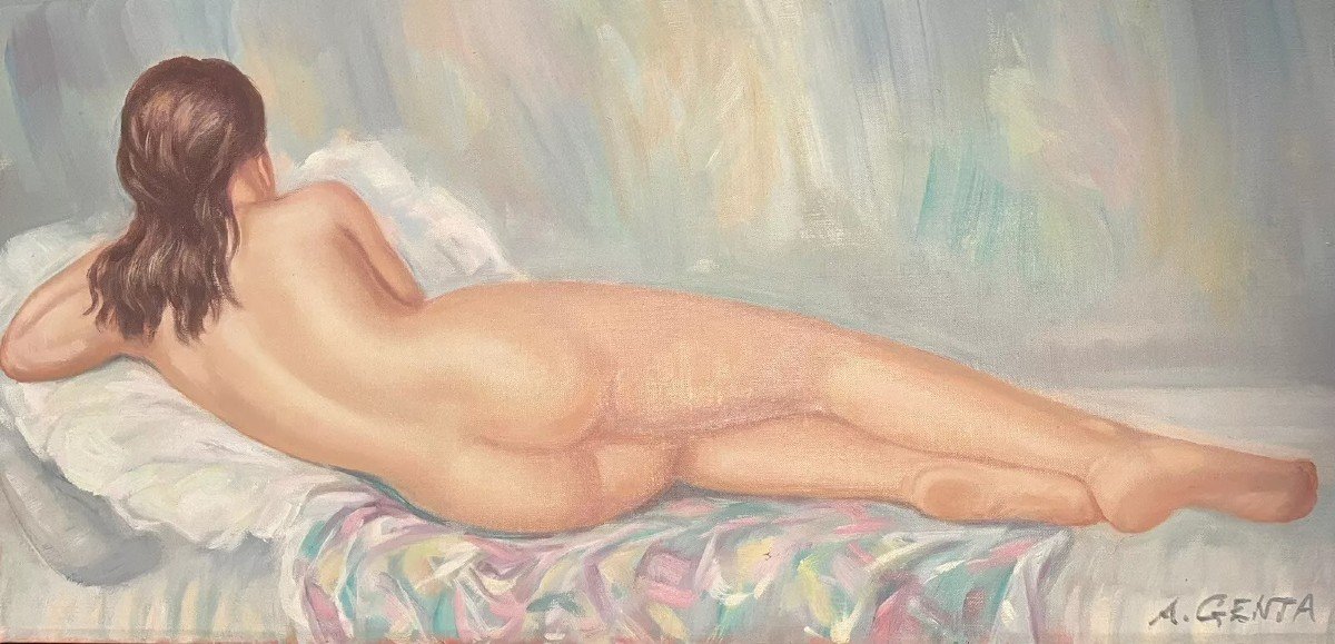 Tableau Ancien école De Paris Nu Femme Nue Allanguie Peinture Signée Albert Genta