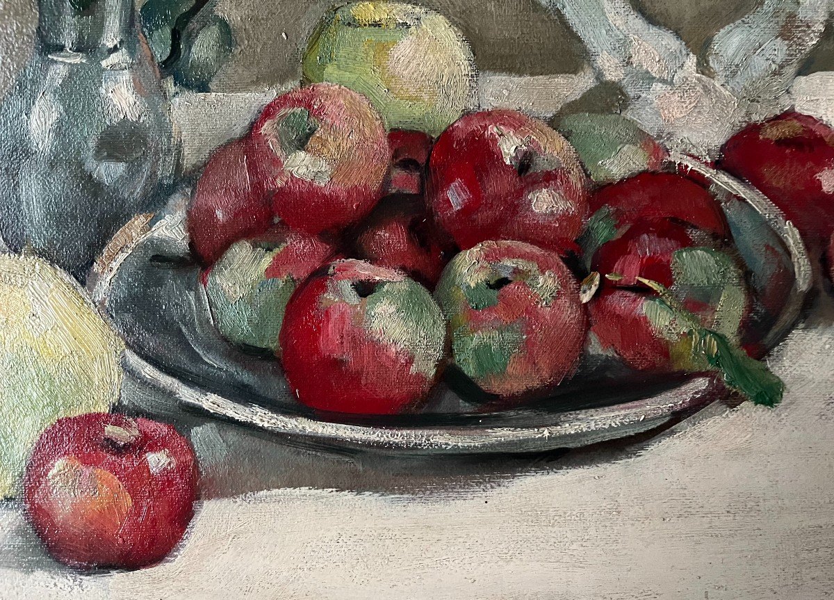 Tableau école de l'est Nature Morte Bouquet de Roses et fruits peinture signée  Léo Abramowicz-photo-2