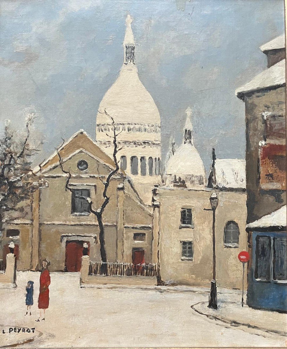 Tableau Paris Montmartre Le Sacré Coeur Peinture Signée Louis Peyrat ( 1911-1999)