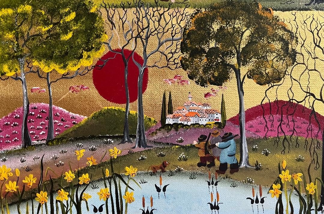 Naive Art Painting The Four Seasons Fruits Flowers Naïve School Painting Signed Josiane Becker-photo-4