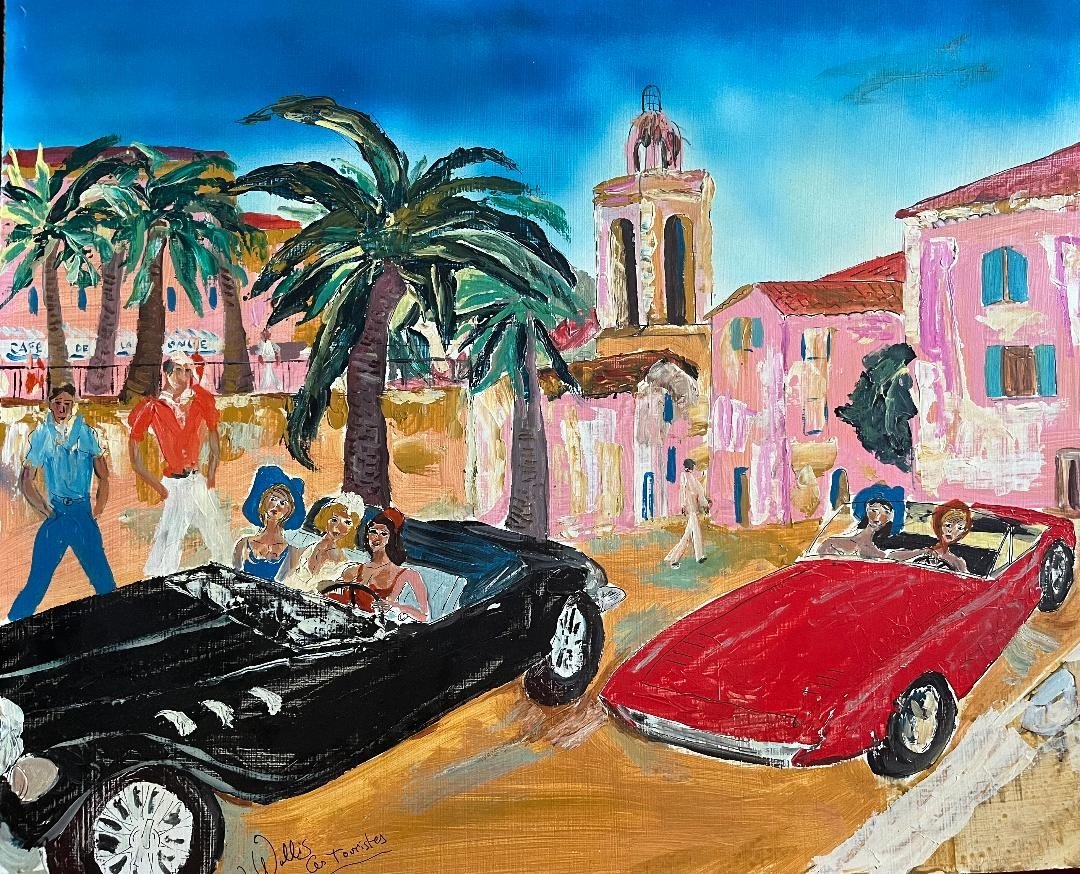 Tableau  Les Vacances à Saint Tropez  Peinture Signée Jean Wallis ( 1938-2022) élève Dufy !