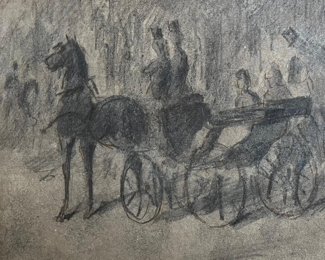 19th Century Romantic Drawing Of A Carriage With Elegant Men By Constantin Guys-photo-2