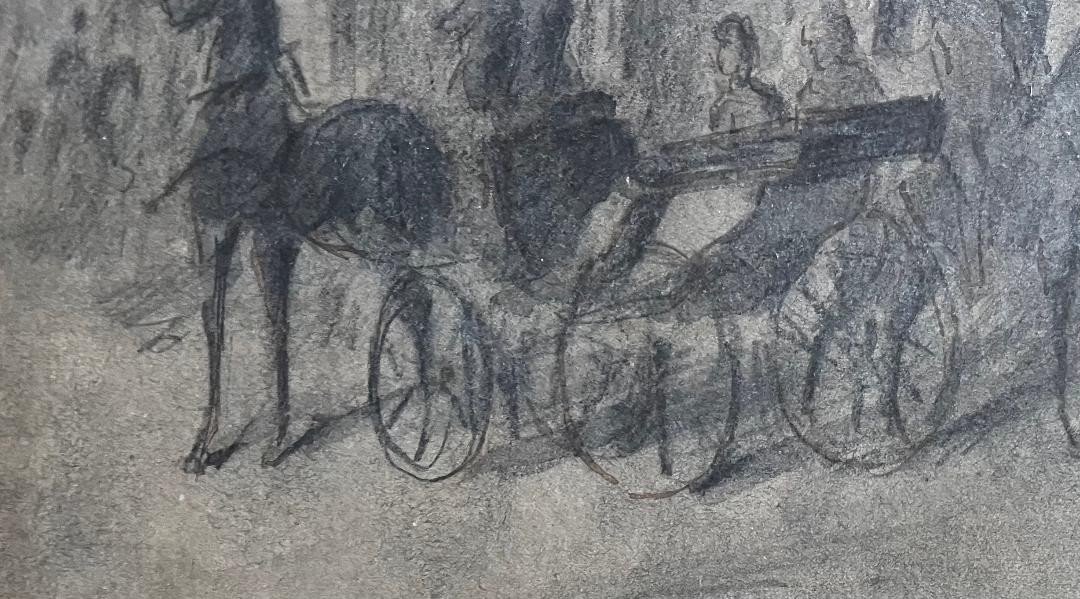 19th Century Romantic Drawing Of A Carriage With Elegant Men By Constantin Guys-photo-3