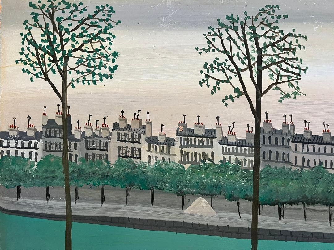 Naive Painting View Of Paris Eiffel Tower Naive Painting Signed Armand Marie Guérin (1913-1983)-photo-1