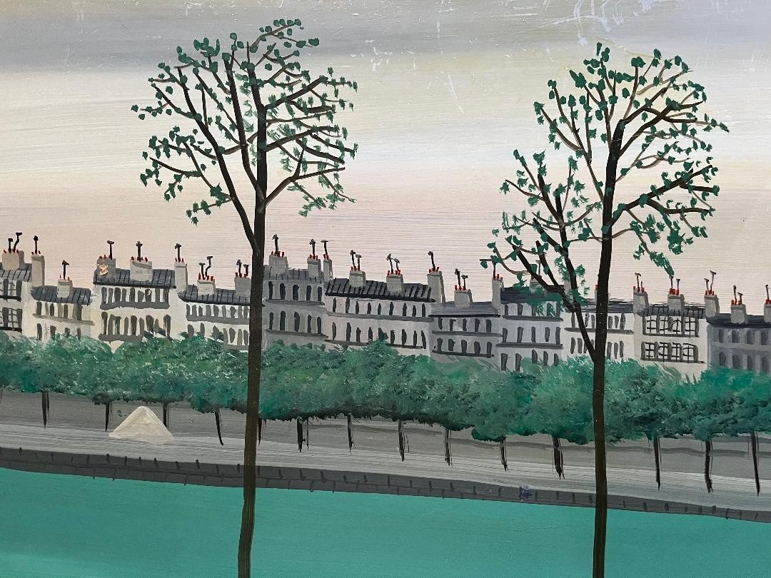 Naive Painting View Of Paris Eiffel Tower Naive Painting Signed Armand Marie Guérin (1913-1983)-photo-2