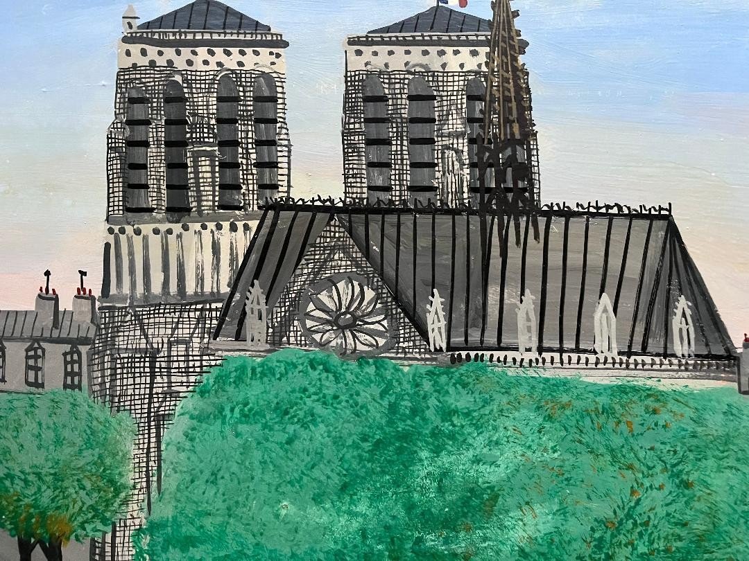 Naive Painting View Of Paris Notre Dame Naive Painting Signed Armand Marie Guérin (1913-1983) --photo-2