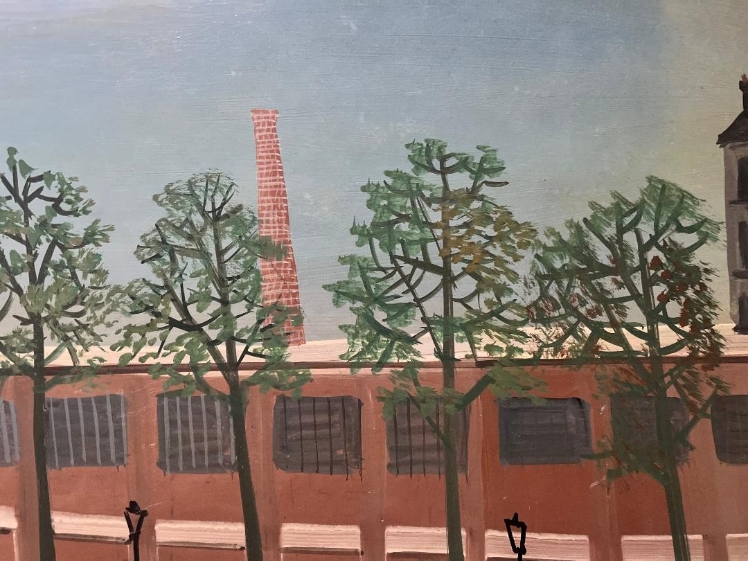 Naive Painting View Of Paris District Naive Painting Signed Armand Marie Guérin (1913-1983)-photo-2