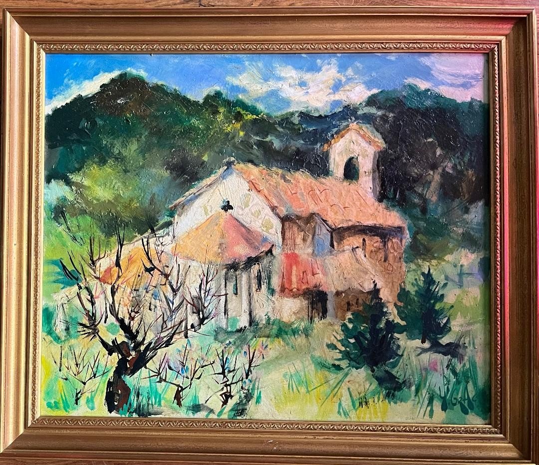 Tableau école Provençale Paysage Nice La Chapelle Romane Huile Signée Yvon Grac 1945-photo-6