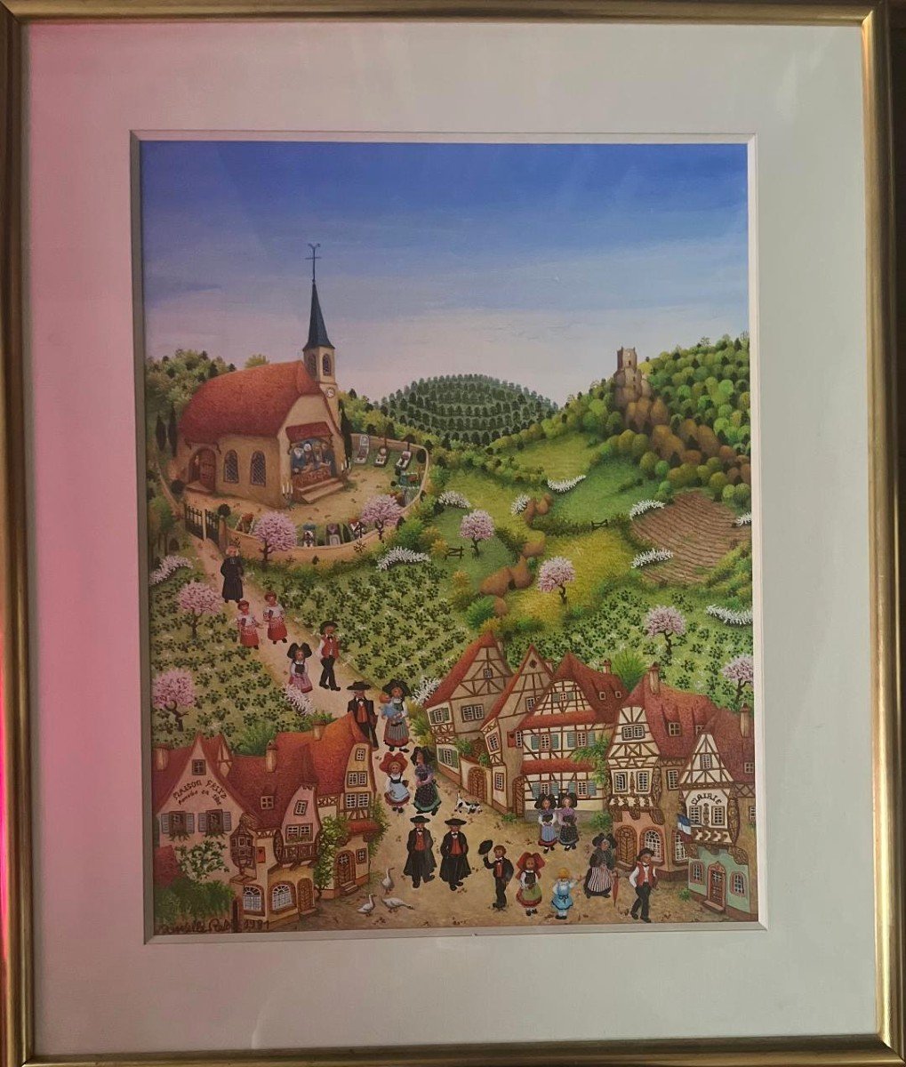 Naive Painting Alsace French Naive School Dated 1981 Painting Signed Danielle Relev ... ?-photo-2