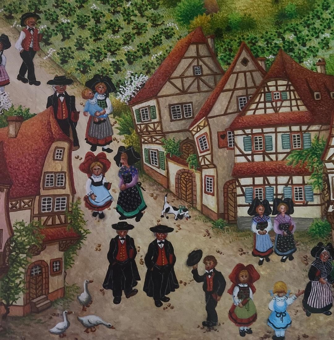 Naive Painting Alsace French Naive School Dated 1981 Painting Signed Danielle Relev ... ?-photo-2