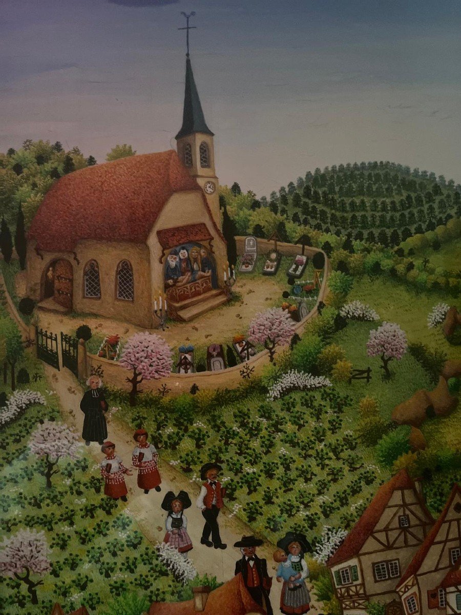 Naive Painting Alsace French Naive School Dated 1981 Painting Signed Danielle Relev ... ?-photo-4