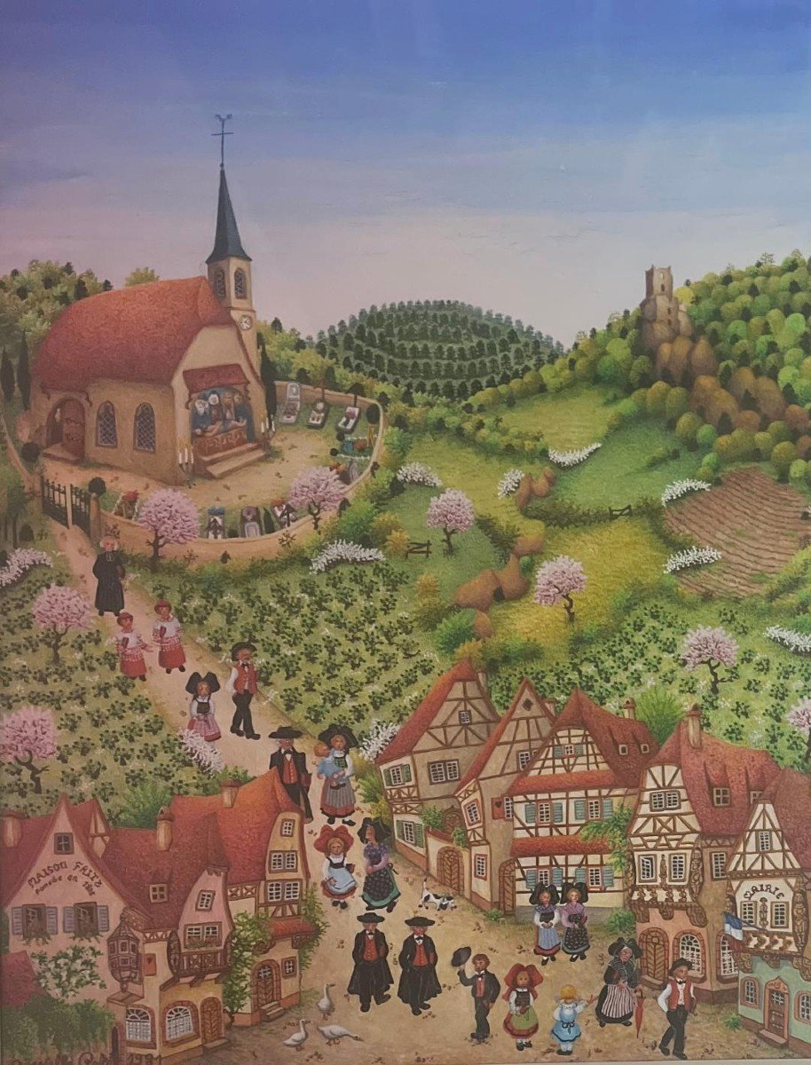 Naive Painting Alsace French Naive School Dated 1981 Painting Signed Danielle Relev ... ?