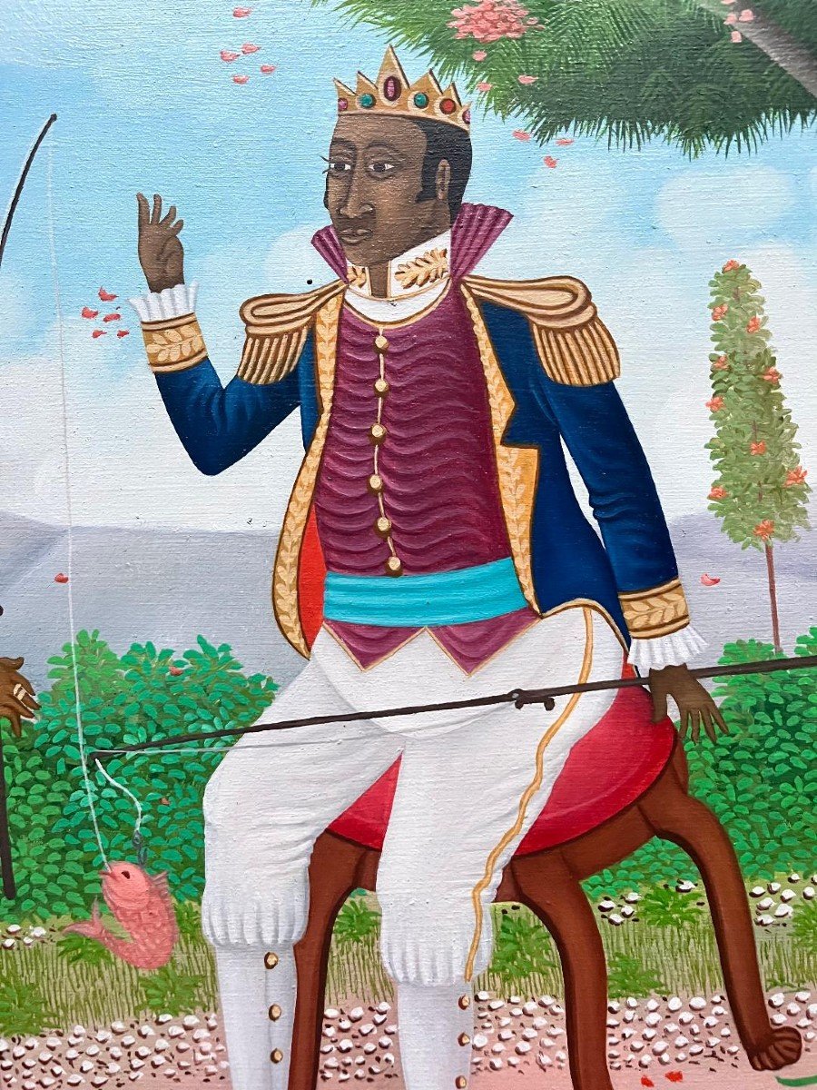 Tableau Naïf Haïti école Naïve Haïtienne Le Roi et La Reine Peinture Signée Alfred Altidor-photo-1