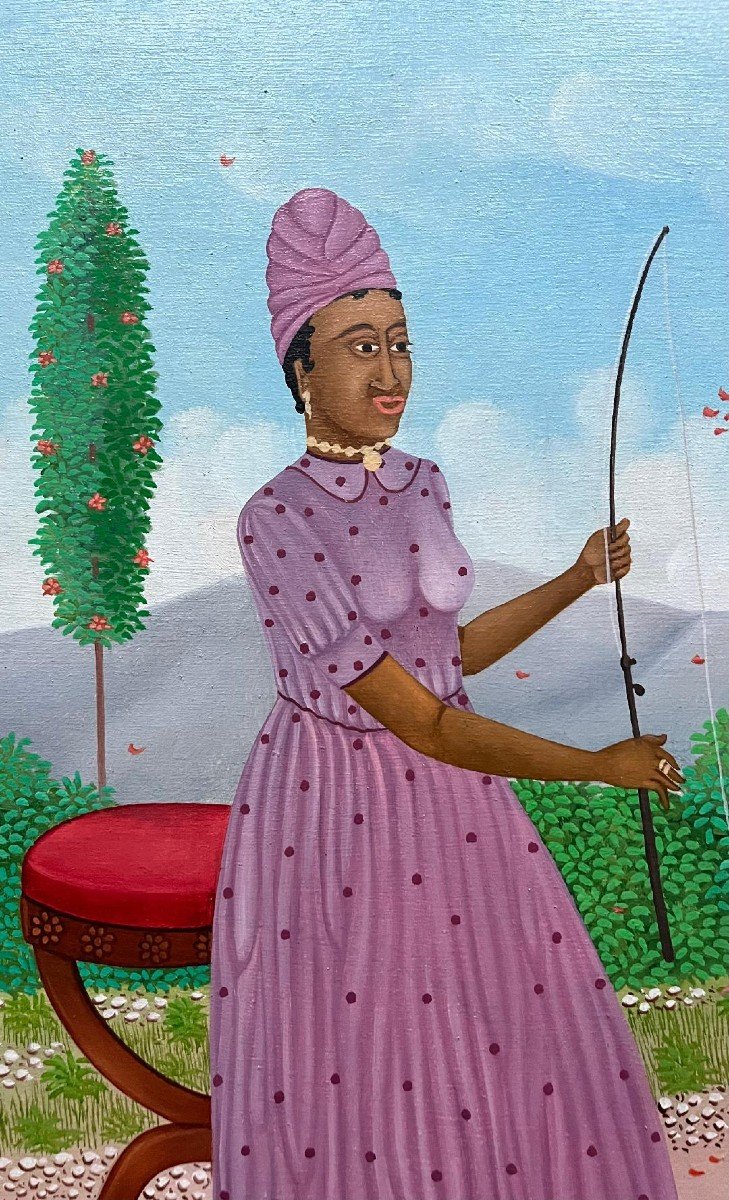 Tableau Naïf Haïti école Naïve Haïtienne Le Roi et La Reine Peinture Signée Alfred Altidor-photo-3