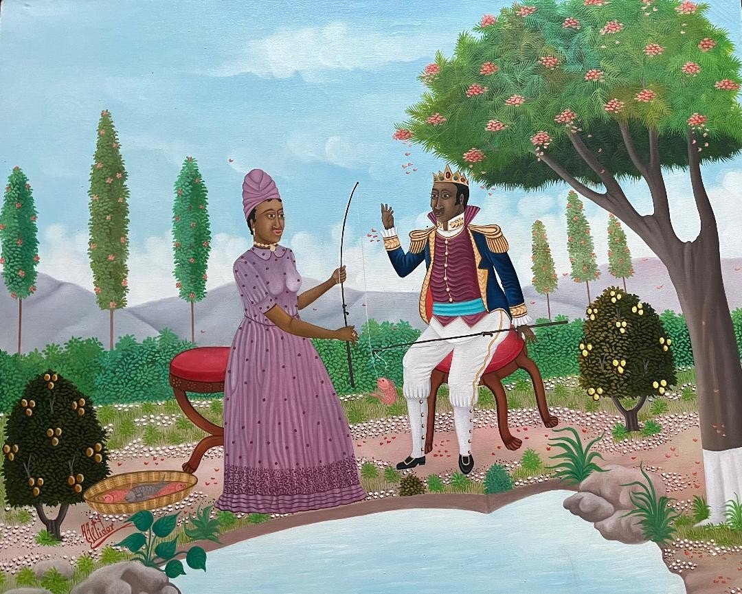 Tableau Naïf Haïti école Naïve Haïtienne Le Roi et La Reine Peinture Signée Alfred Altidor