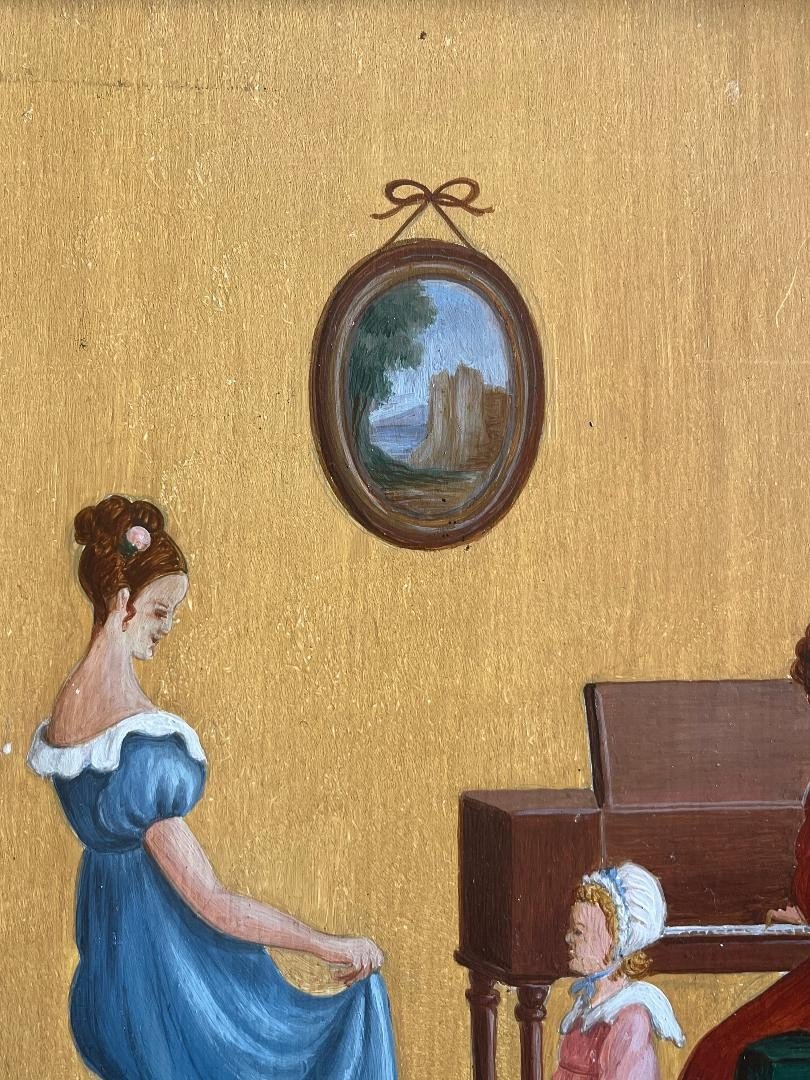 Naive Painting Music Dancing To The Sound Of The Piano Naive School Painting Signed Fernand Boilauges-photo-4