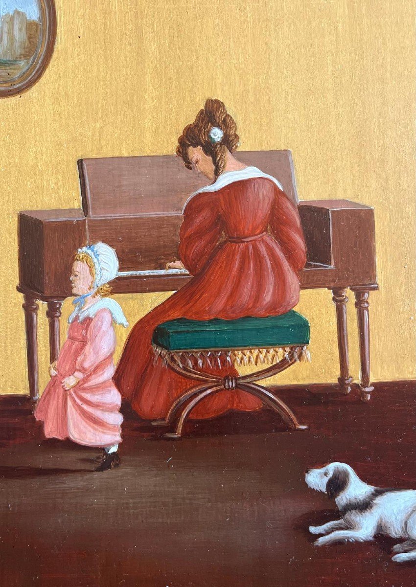 Naive Painting Music Dancing To The Sound Of The Piano Naive School Painting Signed Fernand Boilauges-photo-5