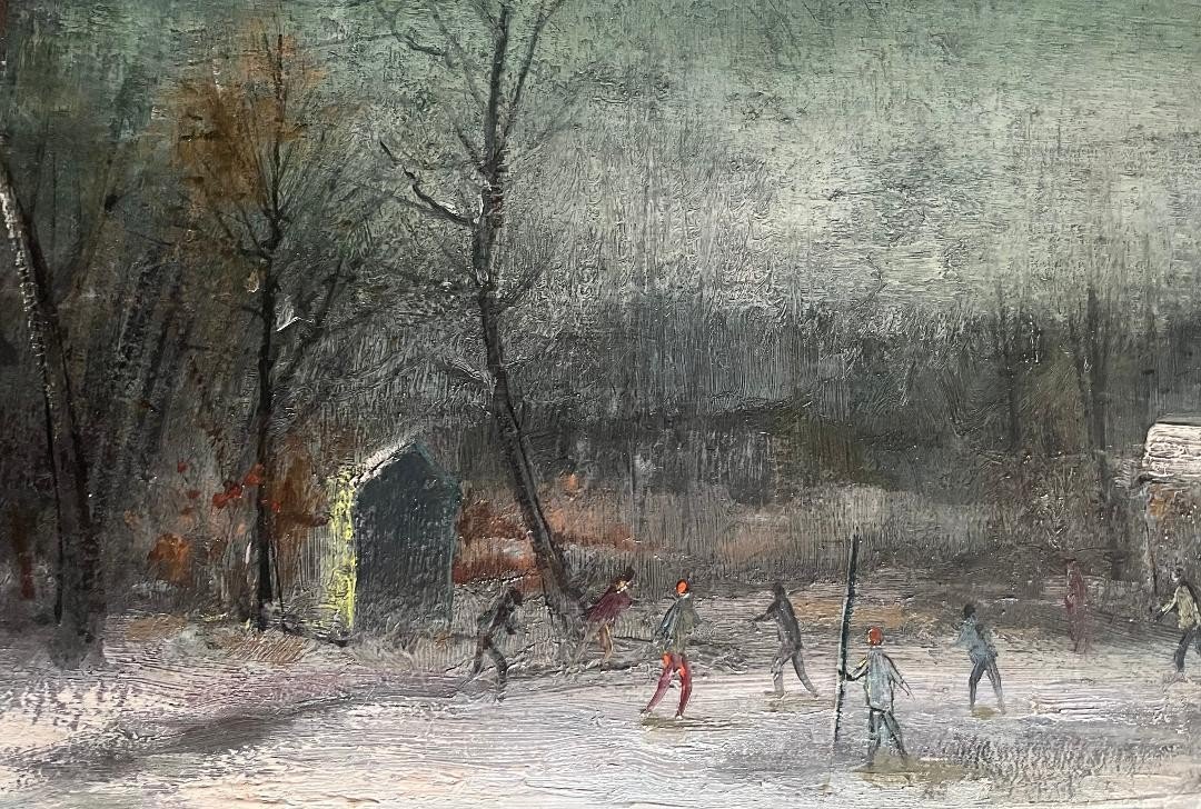 Tableau Paysage  Neige Les Joies Du Patinage Peinture Signée Guy Cambier( 1923-2008 )-photo-7