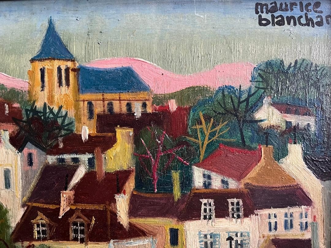 Tableau école De Montmartre Paris Peinture Naïve Signée Maurice Blanchard ami de Gen Paul-photo-4