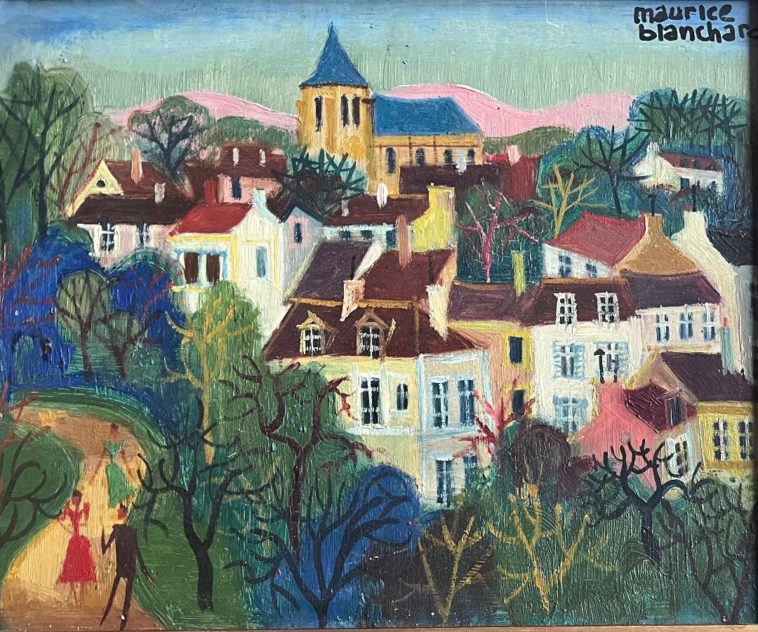 Tableau école De Montmartre Paris Peinture Naïve Signée Maurice Blanchard ami de Gen Paul