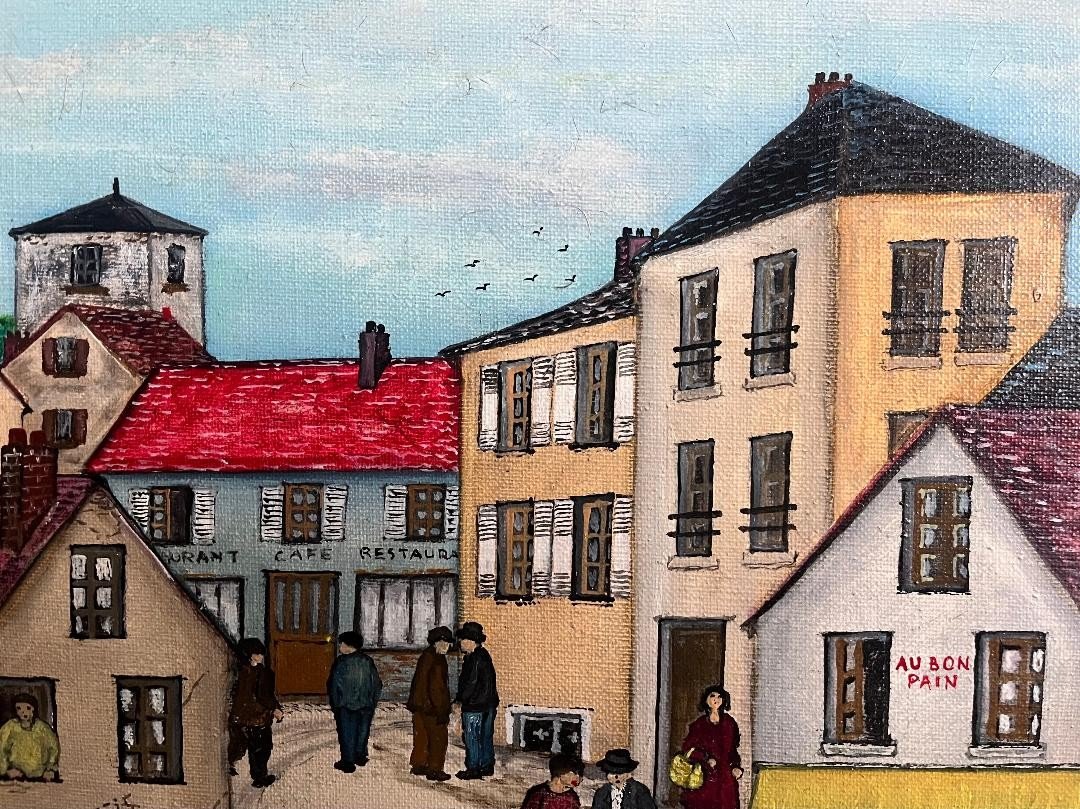 Naive Art Painting The Animated Village Square Naive Painting Signed Jacques Hara Born In 1933-photo-3