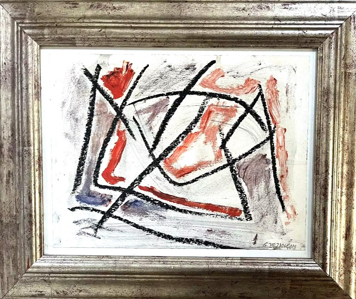 Old Painting Lyrical Abstraction Painting Signed Guy Bezançon 1942-2023