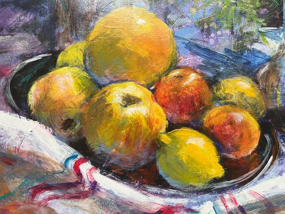 Normandy Still Life Painting Fruits Orange Painting Signed Annie Puybareau  -photo-3