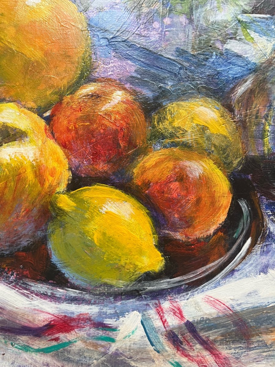 Normandy Still Life Painting Fruits Orange Painting Signed Annie Puybareau  -photo-5