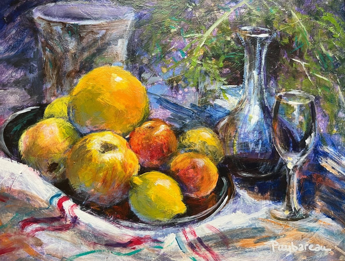 Normandy Still Life Painting Fruits Orange Painting Signed Annie Puybareau  