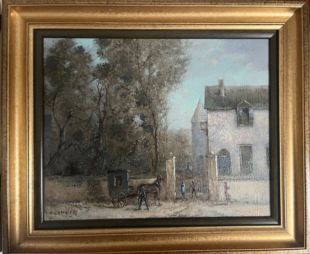 Painting Belgium  Animated Countryside Landscape Signed Guy Cambier ( 1923-2008)-photo-2