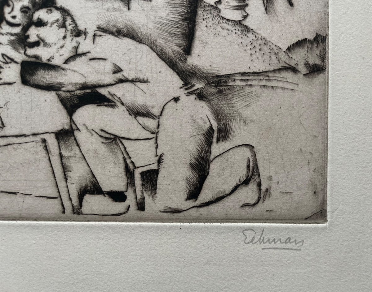 Drypoint Engraving Couple In Their Interior Signed Nicolas Eeckman -photo-3