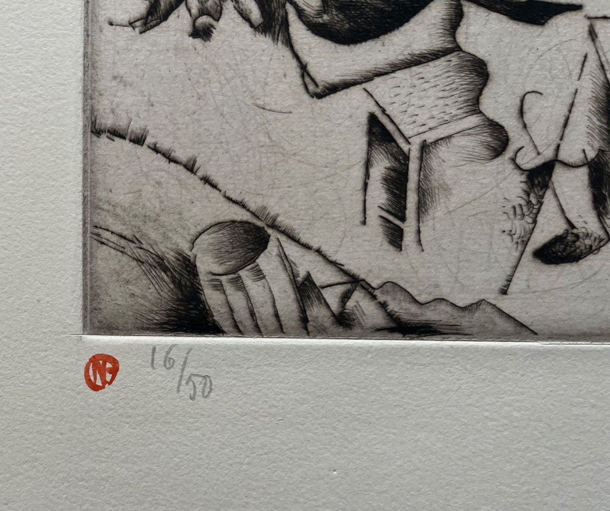 Drypoint Engraving Couple In Their Interior Signed Nicolas Eeckman -photo-4