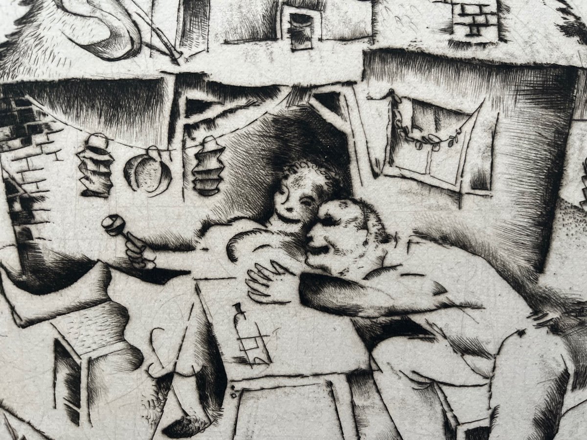 Drypoint Engraving Couple In Their Interior Signed Nicolas Eeckman -photo-1