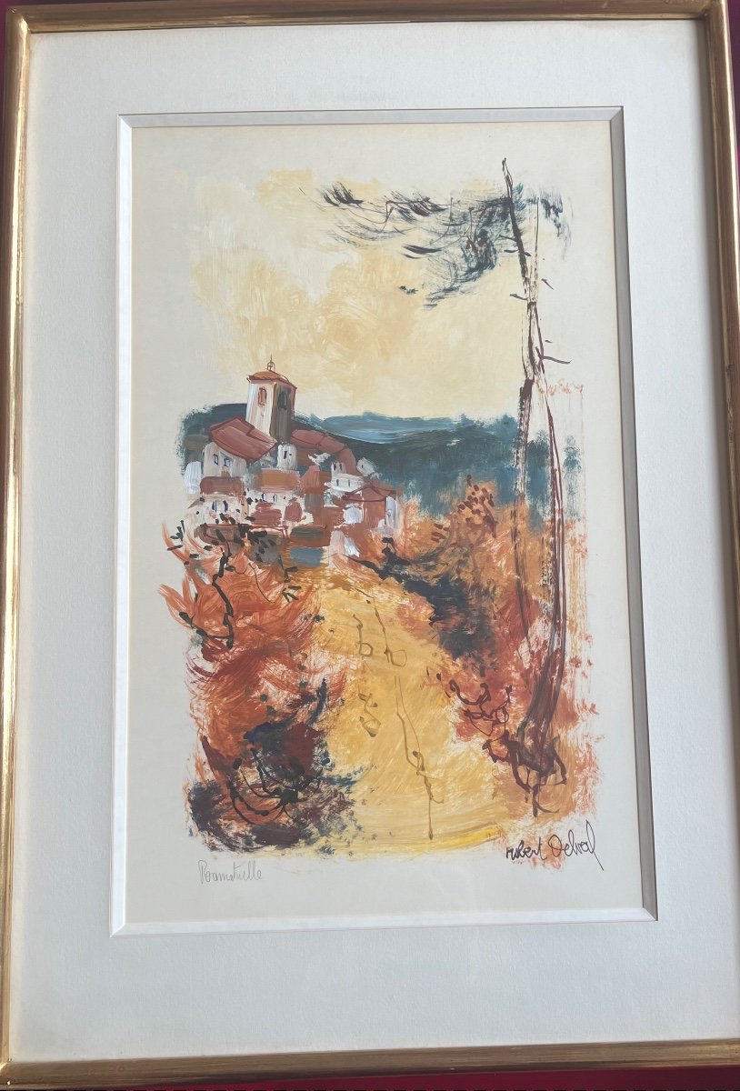 Landscape Painting Cote d'Azur Ramatuelle Saint-tropez Gouache Painting Signed Robert Delval-photo-3