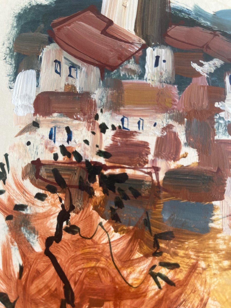 Tableau Paysage Cote d'Azur Ramatuelle Saint-tropez Peinture Gouache Signée Robert Delval-photo-2