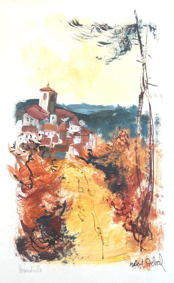 Tableau Paysage Cote d'Azur Ramatuelle Saint-tropez Peinture Gouache Signée Robert Delval